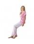 Σατέν Πυζάμα Harmony σε κλασική γραμμή, με εμπριμέ πάνω μέρος και απαλό ροζ παντελόνι, Harmony 22932